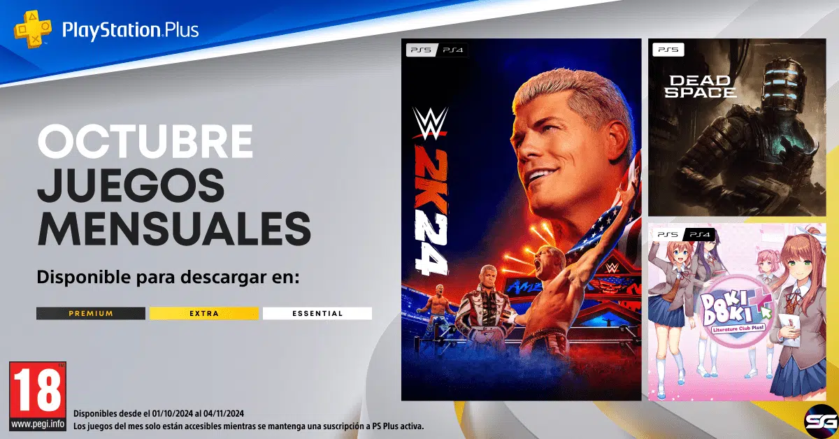 Juegos mensuales de PlayStation Plus de Octubre: WWE 2K24, Dead Space y Doki Doki Literature Club Plus!   